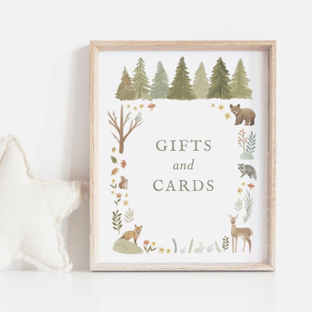 Poster Panneau Cadeaux et cartes de Baby shower Woodland (Créateur téléchargé)