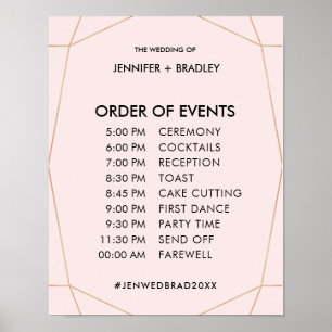 Poster Panneau Calendrier du Mariage Gold du Rose géométr