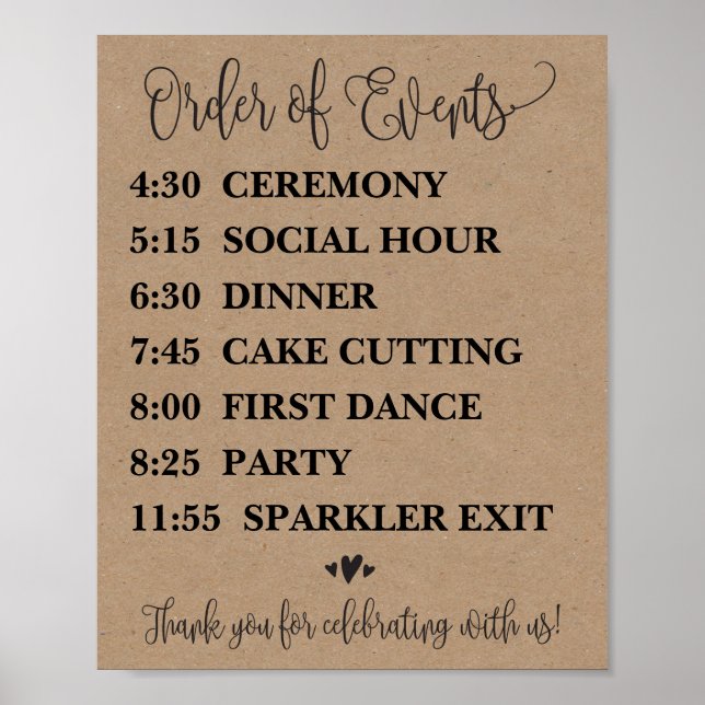 Poster Panneau Calendrier Mariage de l'ordre des événemen (Devant)