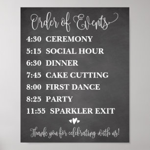 Poster Panneau Calendrier Mariage de l'ordre des événemen