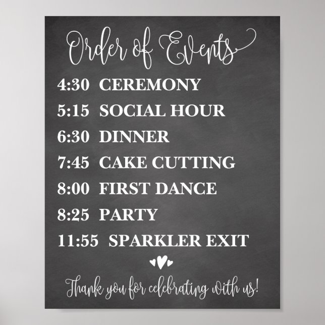 Poster Panneau Calendrier Mariage de l'ordre des événemen (Devant)