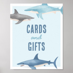 Poster Panneau Carte d'anniversaire de requin et cadeaux
