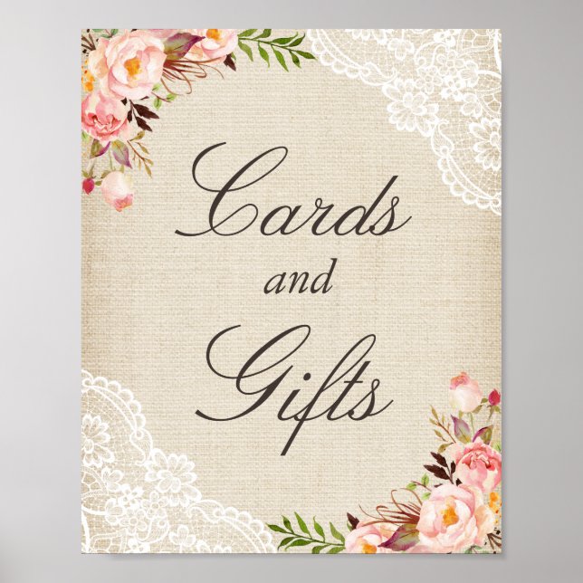 Poster Panneau Cartes & Cadeaux - Rustique Burlap Dentell (Devant)