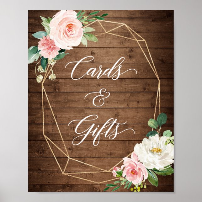 Poster Panneau Cartes et cadeaux Bois rustique Géométriqu (Devant)