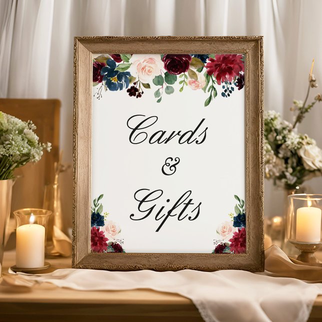 Poster Panneau Cartes et cadeaux Burgundy Blush Blue Flor (Créateur téléchargé)