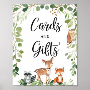 Poster Panneau Cartes et cadeaux de Baby shower Woodland