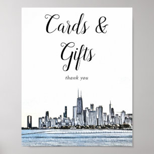 Poster Panneau Cartes et cadeaux de Chicago Skyline