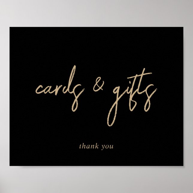 Poster Panneau Cartes et Cadeaux écriture dorée et noire (Devant)
