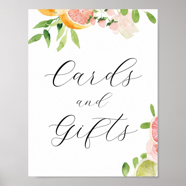 Poster Panneau Cartes et cadeaux en agrumes rose (Devant)