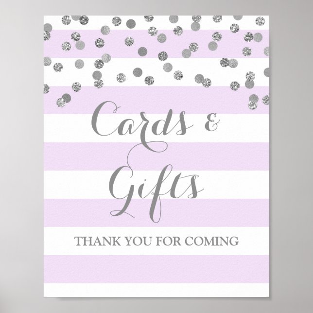 Poster Panneau Cartes et Cadeaux Rayure Violette Confetti (Devant)
