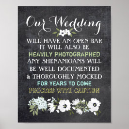 Poster Panneau Chalkboard Open Bar Mariage Signal Floral 