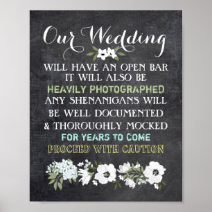 Poster Panneau Chalkboard Open Bar Mariage Signal Floral