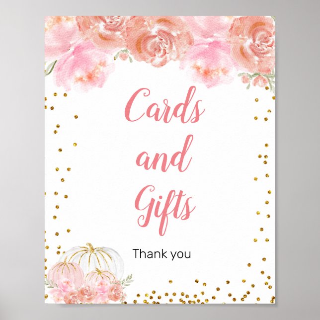 Poster Panneau citrouille à fleurs roses Cartes et cadeau (Devant)
