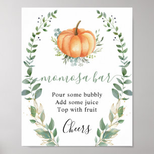 Poster Panneau Citrouille Automne Vert Or Feuillage Momos