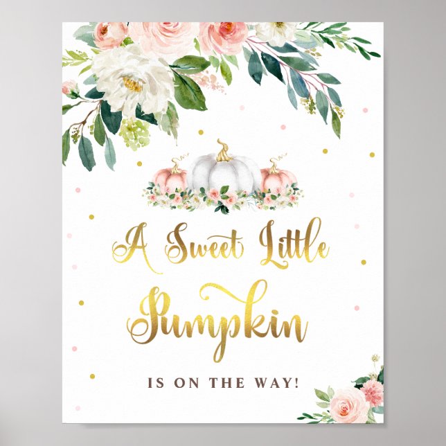 Poster Panneau citrouille Baby shower Rose et Gold Party (Devant)
