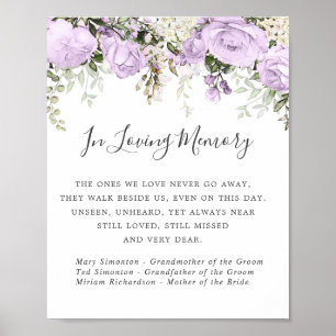 Poster Panneau commémoratif de mariage floral blanc viole
