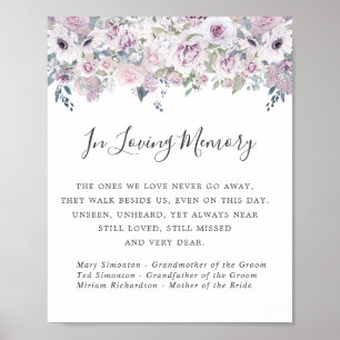 Poster Panneau commémoratif de mariage floral blanc viole
