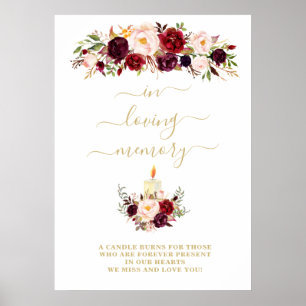Poster Panneau commémoratif floral bordeaux En Souvenir A