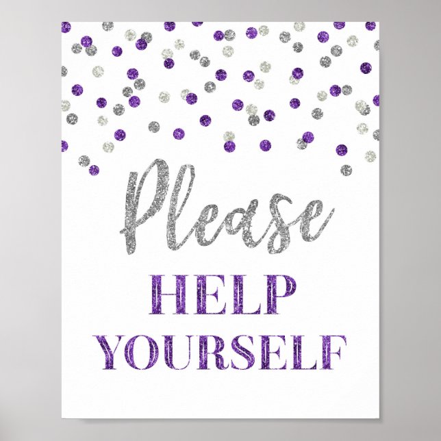 Poster Panneau Confettis Argent Violet Servez-Vous (Devant)