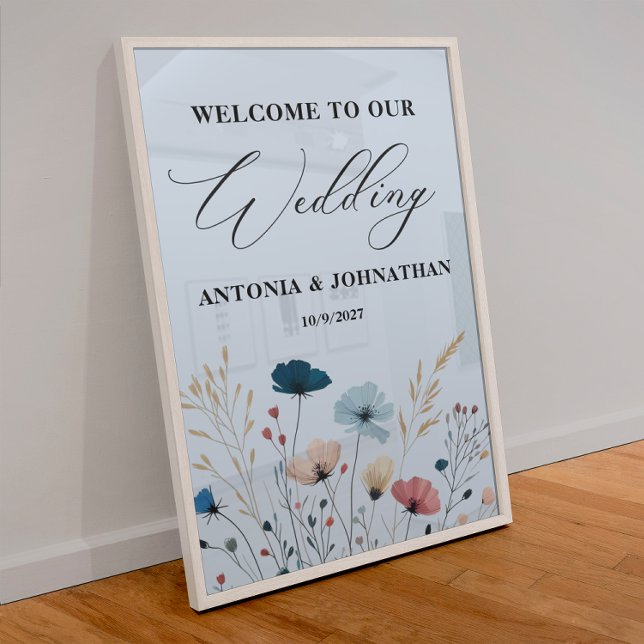 Poster Panneau d'accueil Mariage Dusty Blue Wild Floral (Créateur téléchargé)
