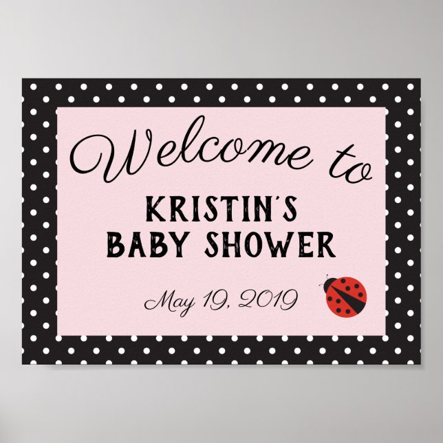 Poster Panneau d'accueil rose baby shower Ladybug (Devant)