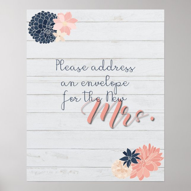 Poster Panneau d'adresse et d'enveloppe Blush et Marine B (Devant)