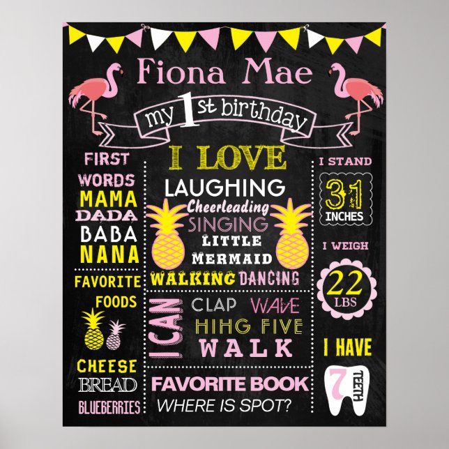 Poster Panneau d'affichage d'anniversaire des ananas Flam (Devant)