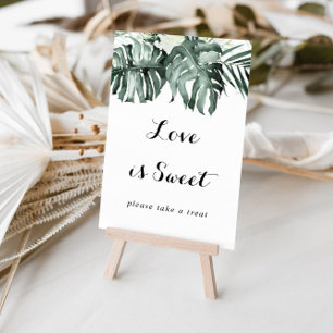 Poster Panneau d'amour floral blanc de verdure tropicale 