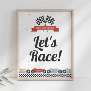 Poster Panneau d'anniversaire de voiture de course modifi