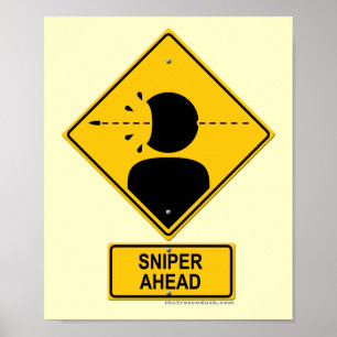 Poster Panneau d'avertissement de tireur isolé en avant