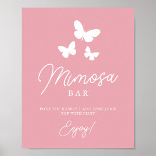 Poster Panneau de Baby Shower Bar Mimosa Papillons Roses