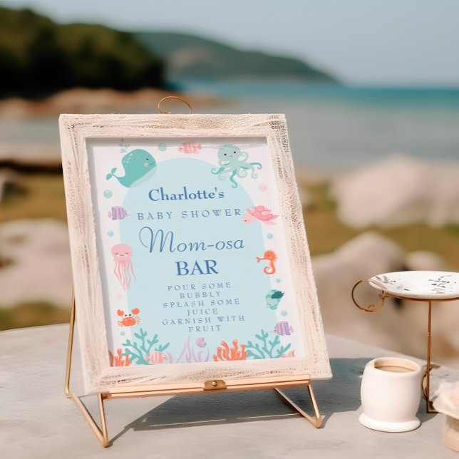 Poster Panneau de Baby Shower 'Cute Ocean Pastel Mom-osa  (Créateur téléchargé)