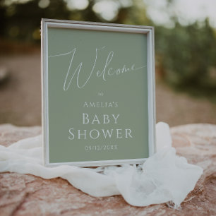 Poster Panneau de Baby shower d'accueil en vert Sage Whim