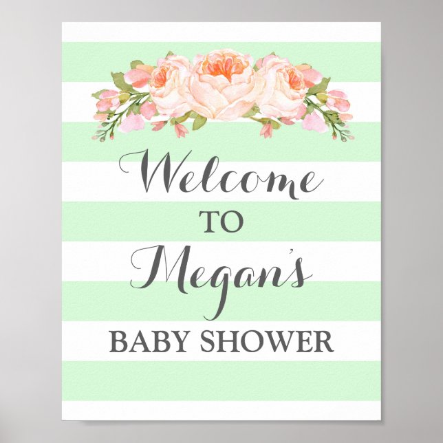 Poster Panneau de Baby shower d'accueil Fleurs de menthe (Devant)