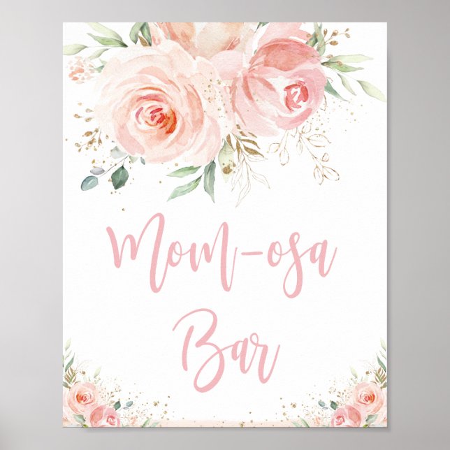 Poster Panneau de Baby shower de bar maman-osa rose pâle (Devant)