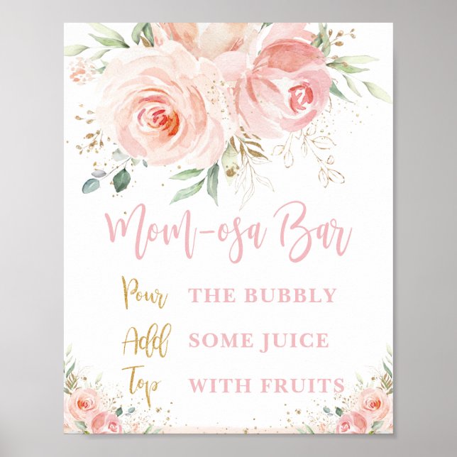 Poster Panneau de Baby shower de bar maman-osa rose pâle (Devant)