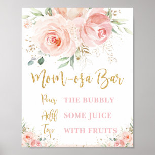 Poster Panneau de Baby shower de bar maman-osa rose pâle