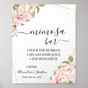 Poster Panneau de Baby Shower de Bar Mimosa Roses Roses