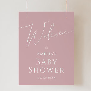Poster Panneau de Baby shower de bienvenue du Rose Dusty 