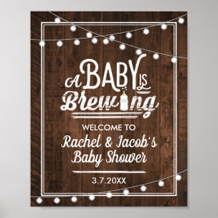Poster Panneau de Baby shower de bienvenue Rustic A Baby