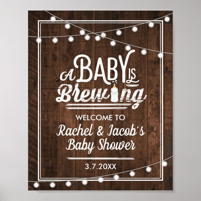 Poster Panneau de Baby shower de bienvenue Rustic A Baby (Devant)