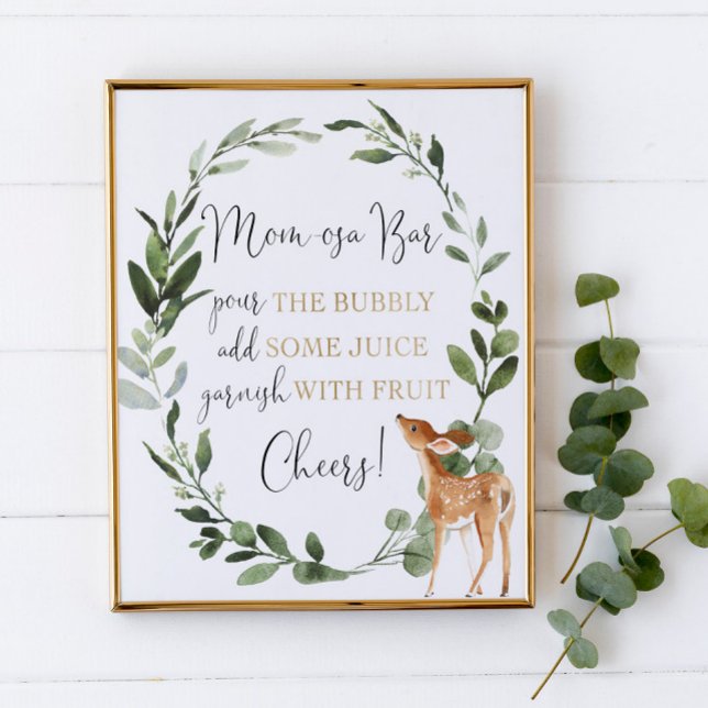 Poster Panneau de baby shower de cerfs de bois Momosa bar (Créateur téléchargé)
