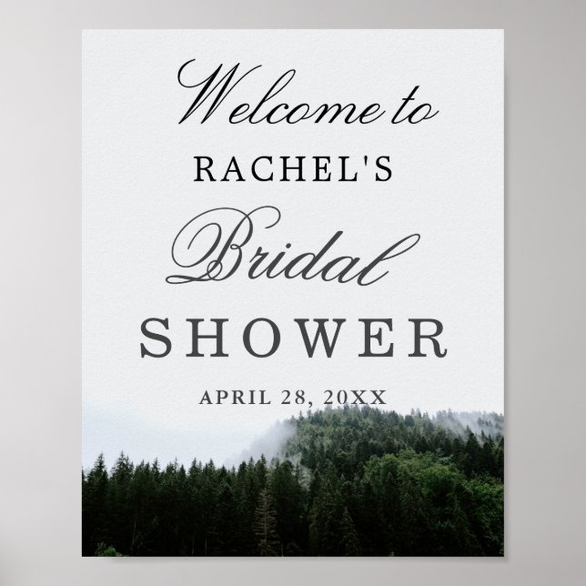 Poster Panneau de Baby Shower de Forêt de Pluie aux Pins  (Devant)