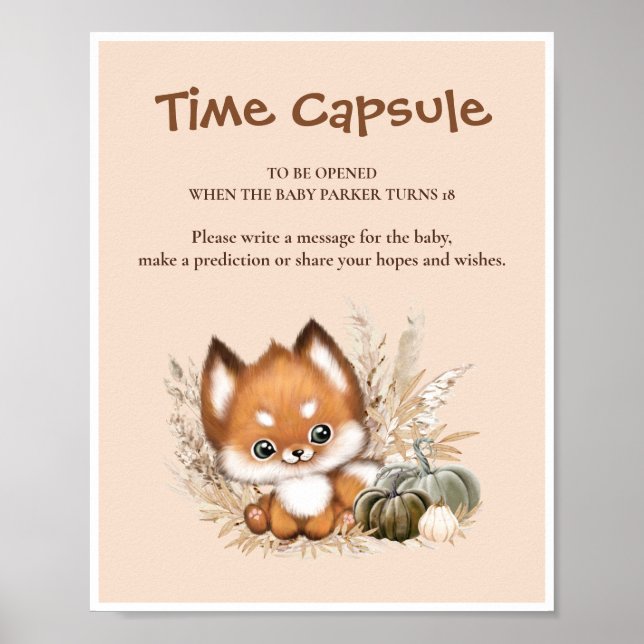 Poster Panneau de Baby shower de l'automne Little Cub Fox (Devant)