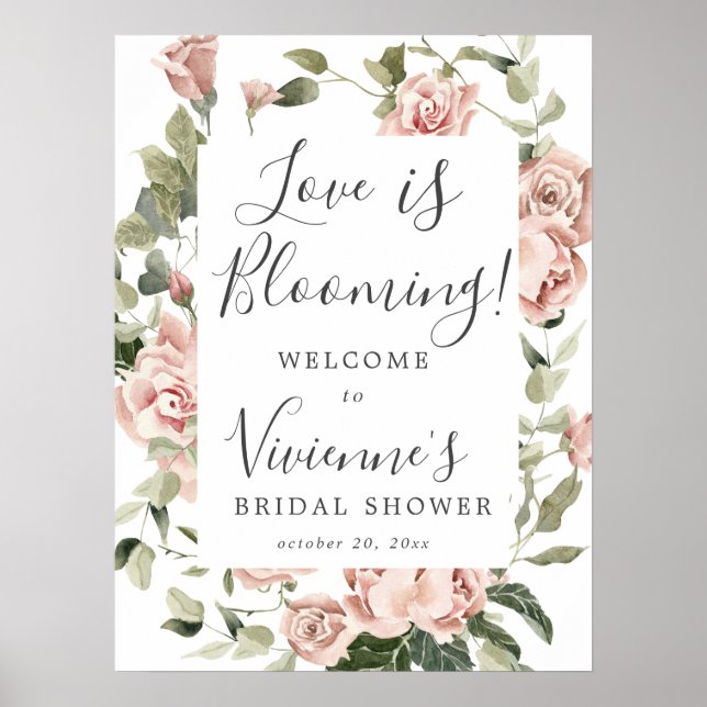 Poster Panneau de Baby Shower de Mariage Fleurs Roses (Devant)