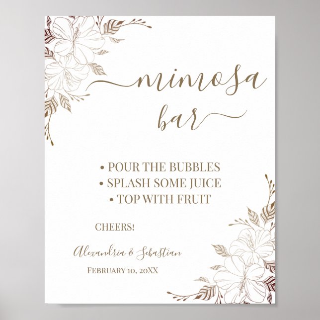 Poster Panneau de Baby Shower Floral Lines Mimosa Bar (Devant)