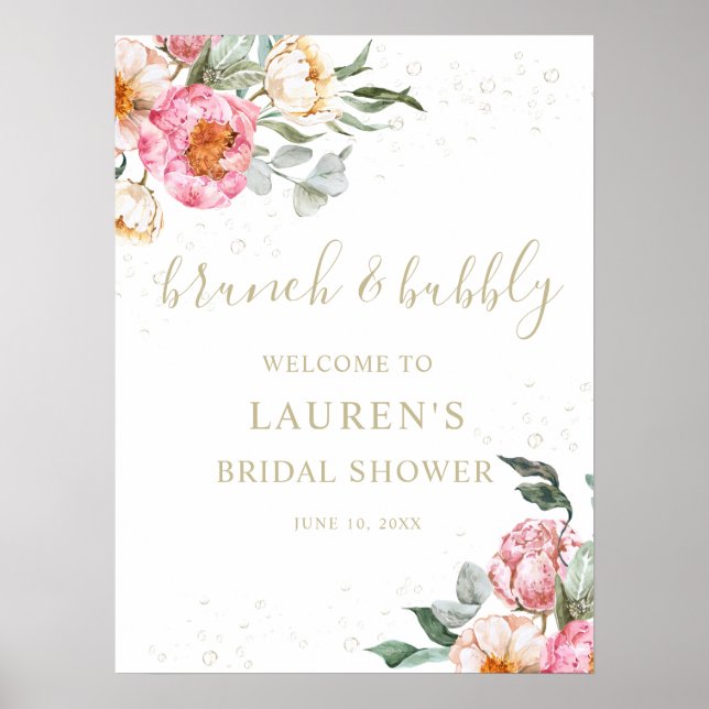 Poster Panneau de Baby Shower Floral Rose pour Brunch et  (Devant)