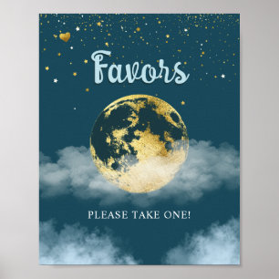 Poster Panneau de Baby shower Gold Turquoise Over the Moo