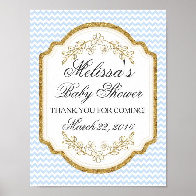 Poster Panneau de Baby shower personnalisé, Or bleu, Post (Devant)