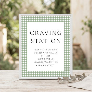 Poster Panneau de Baby Shower Sage Vert Gingham Craving T